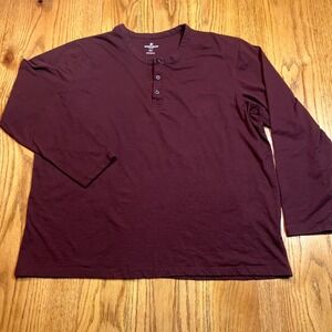 Woolrich Shirt‎ Men's 2XL Maroon Henley Long Sleeve Casual Woven Cotton Blend